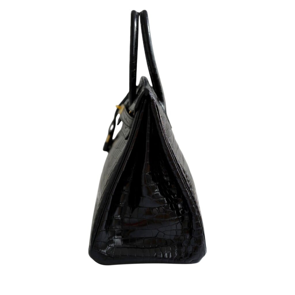 Vintage Black Shiny Porosus Crocodile Birkin 35 Gold Hardware, 2000