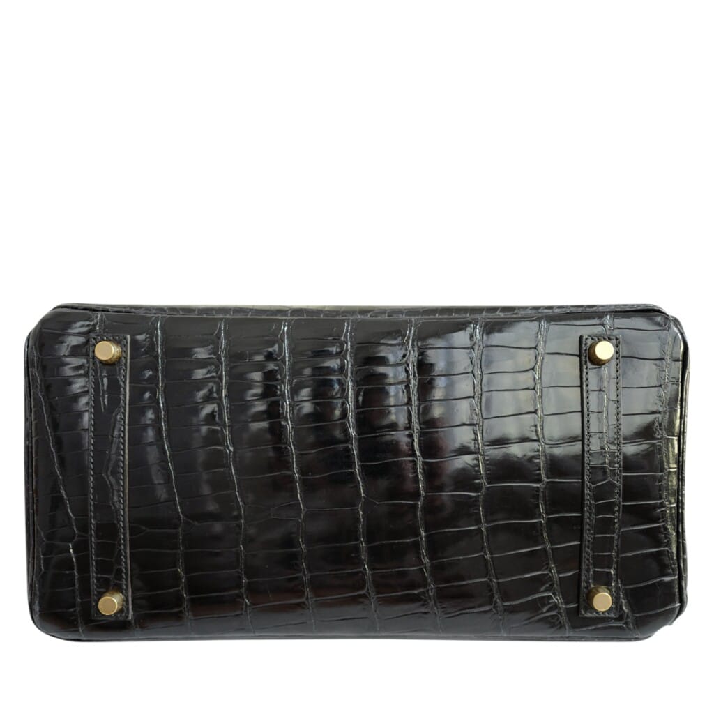Vintage Black Shiny Porosus Crocodile Birkin 35 Gold Hardware, 2000