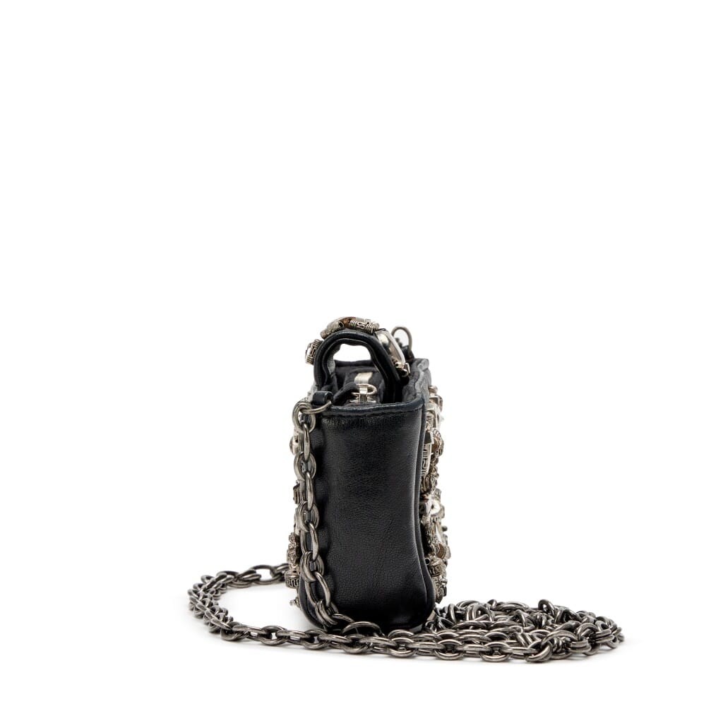 Black Lambskin and Silver Studded Paris-Bombay Mini Pouch Bag Ruthenium Hardware, 2012