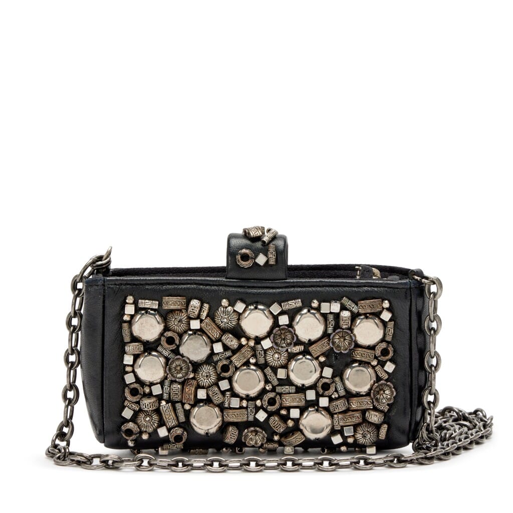 Black Lambskin and Silver Studded Paris-Bombay Mini Pouch Bag Ruthenium Hardware, 2012