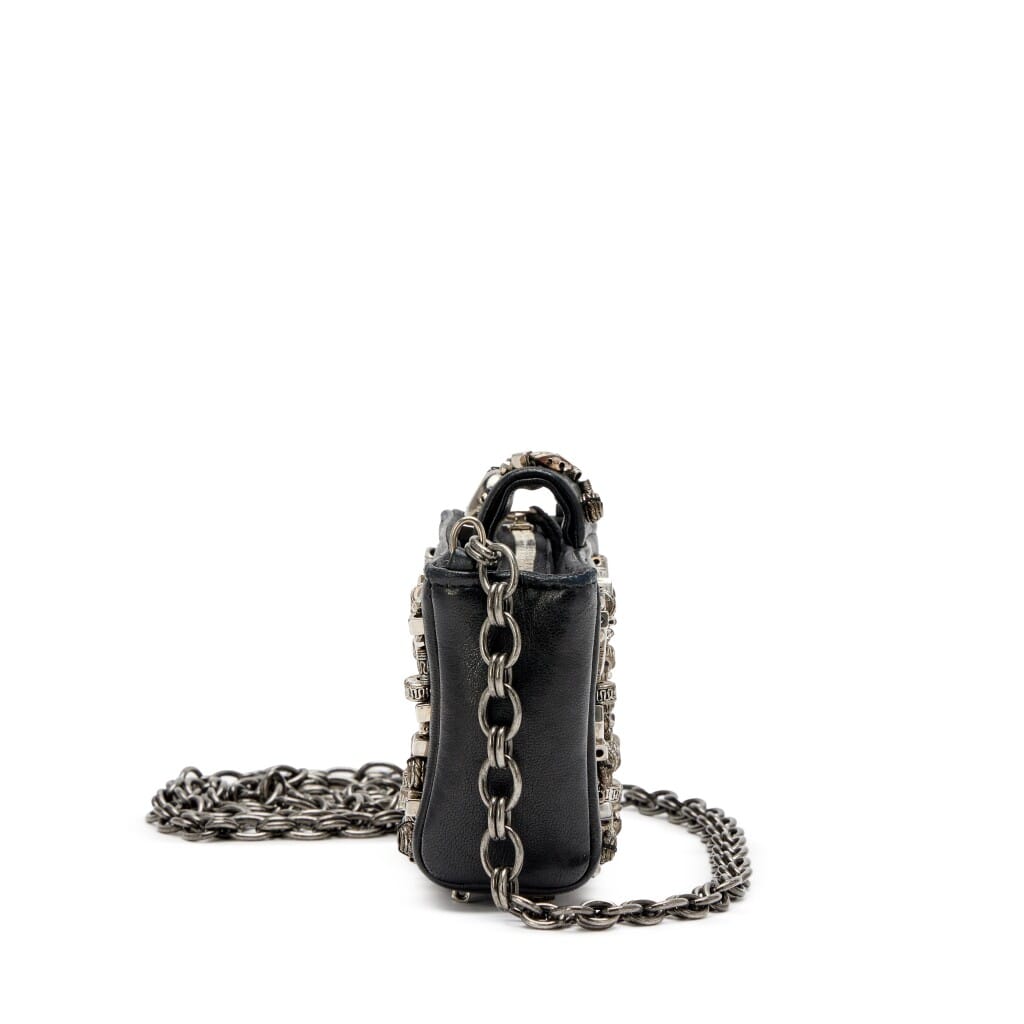 Black Lambskin and Silver Studded Paris-Bombay Mini Pouch Bag Ruthenium Hardware, 2012