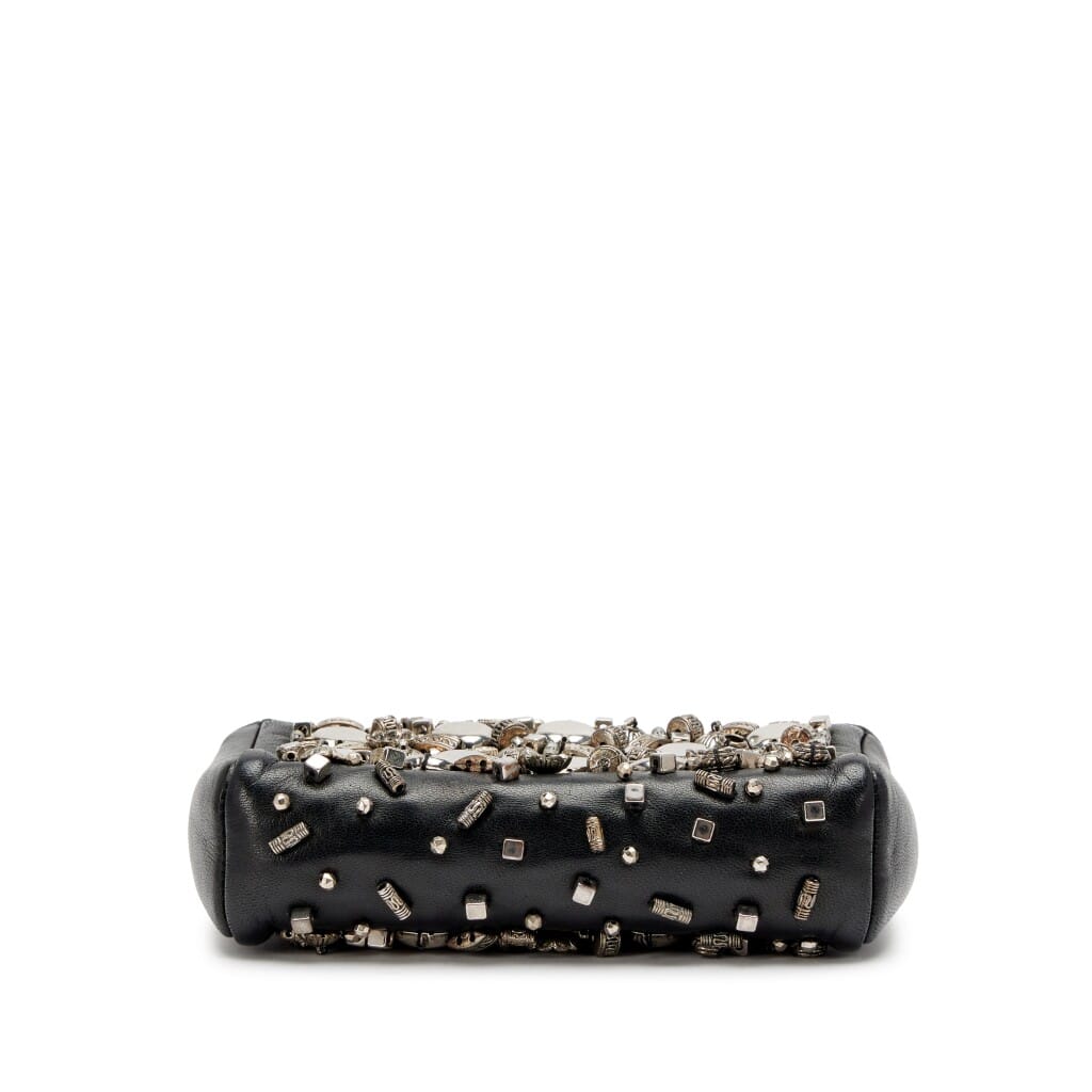Black Lambskin and Silver Studded Paris-Bombay Mini Pouch Bag Ruthenium Hardware, 2012