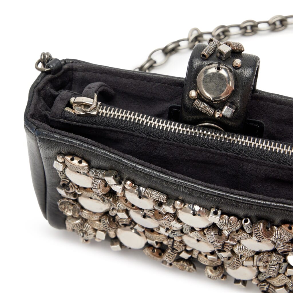 Black Lambskin and Silver Studded Paris-Bombay Mini Pouch Bag Ruthenium Hardware, 2012