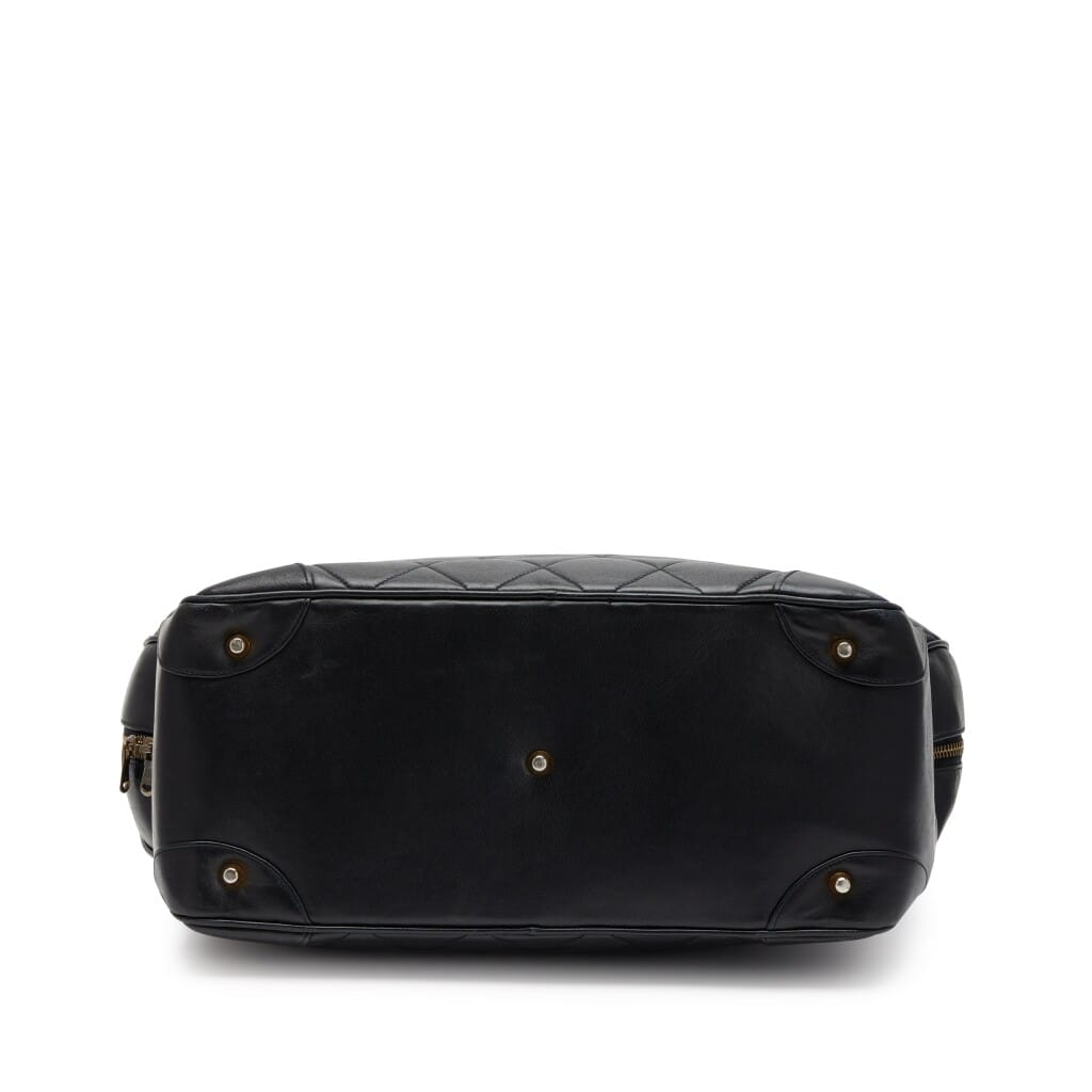 Vintage Black Quilted Lambskin Woven Chain Handle Bowler Bag Gold Hardware, 1992