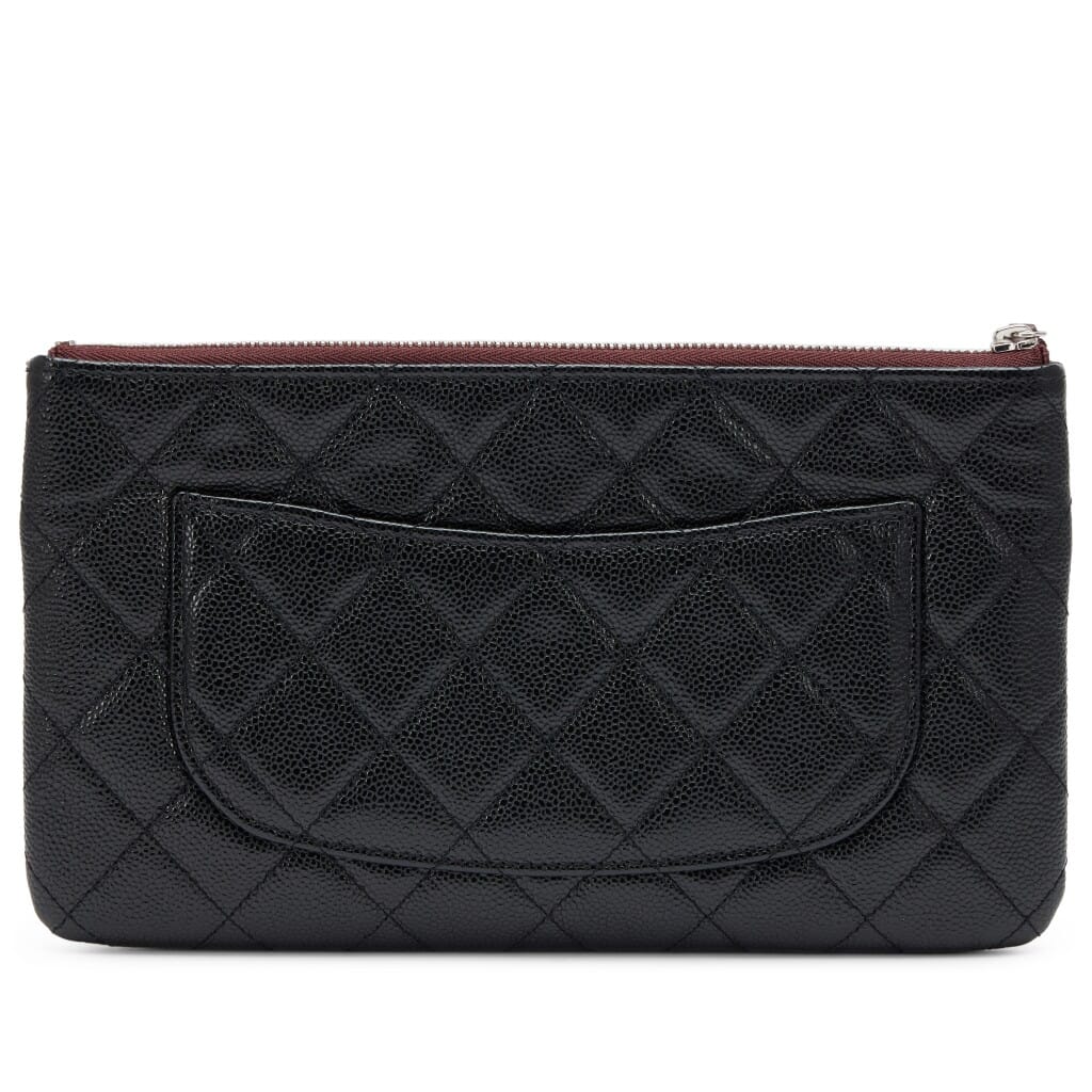 Black Quilted Caviar Double Zip Cosmetic Case Pouch Silver Hardware, 2020