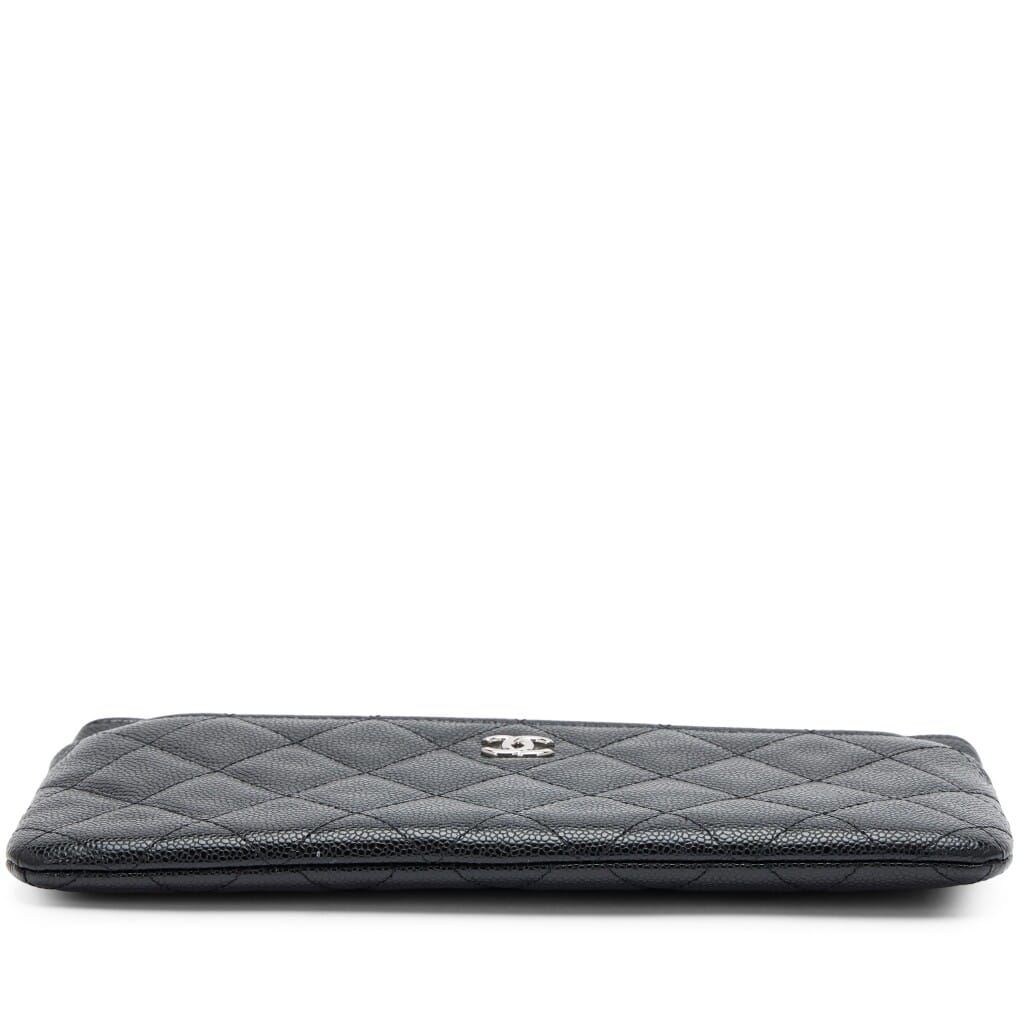 Black Quilted Caviar Double Zip Cosmetic Case Pouch Silver Hardware, 2020