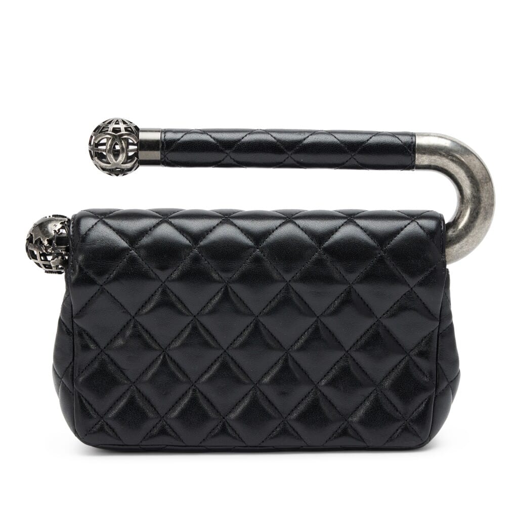 Black Quilted Lambskin Around The World Handle Single Flap Bag Ruthenium Hardware, 2013