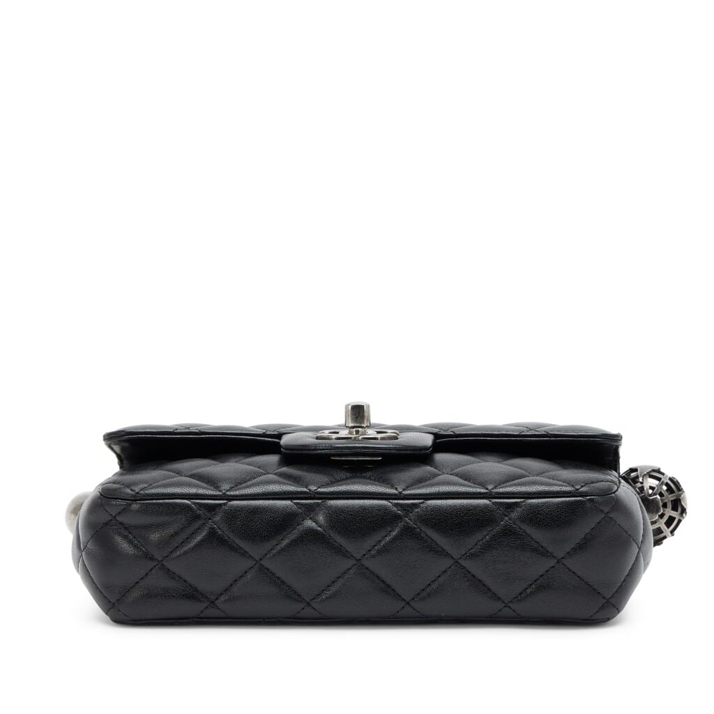 Black Quilted Lambskin Around The World Handle Single Flap Bag Ruthenium Hardware, 2013