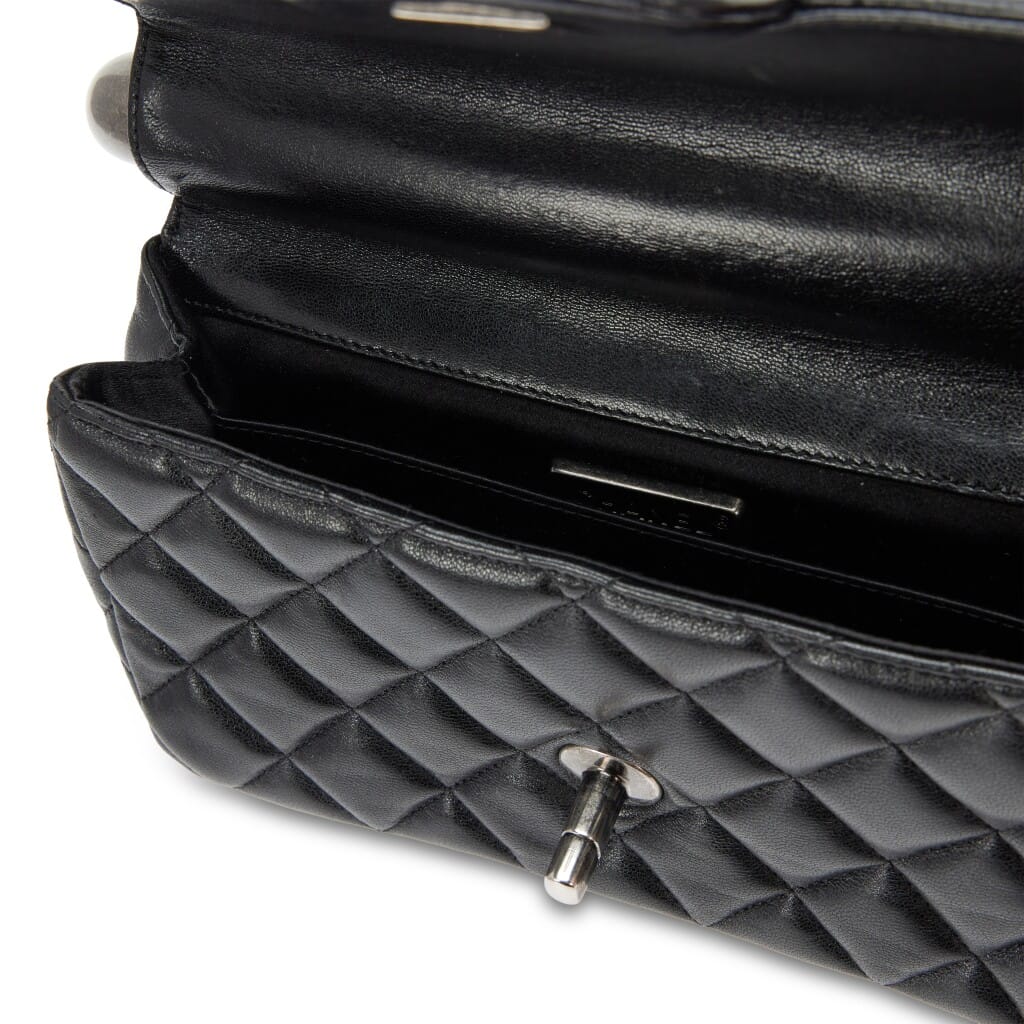 Black Quilted Lambskin Around The World Handle Single Flap Bag Ruthenium Hardware, 2013