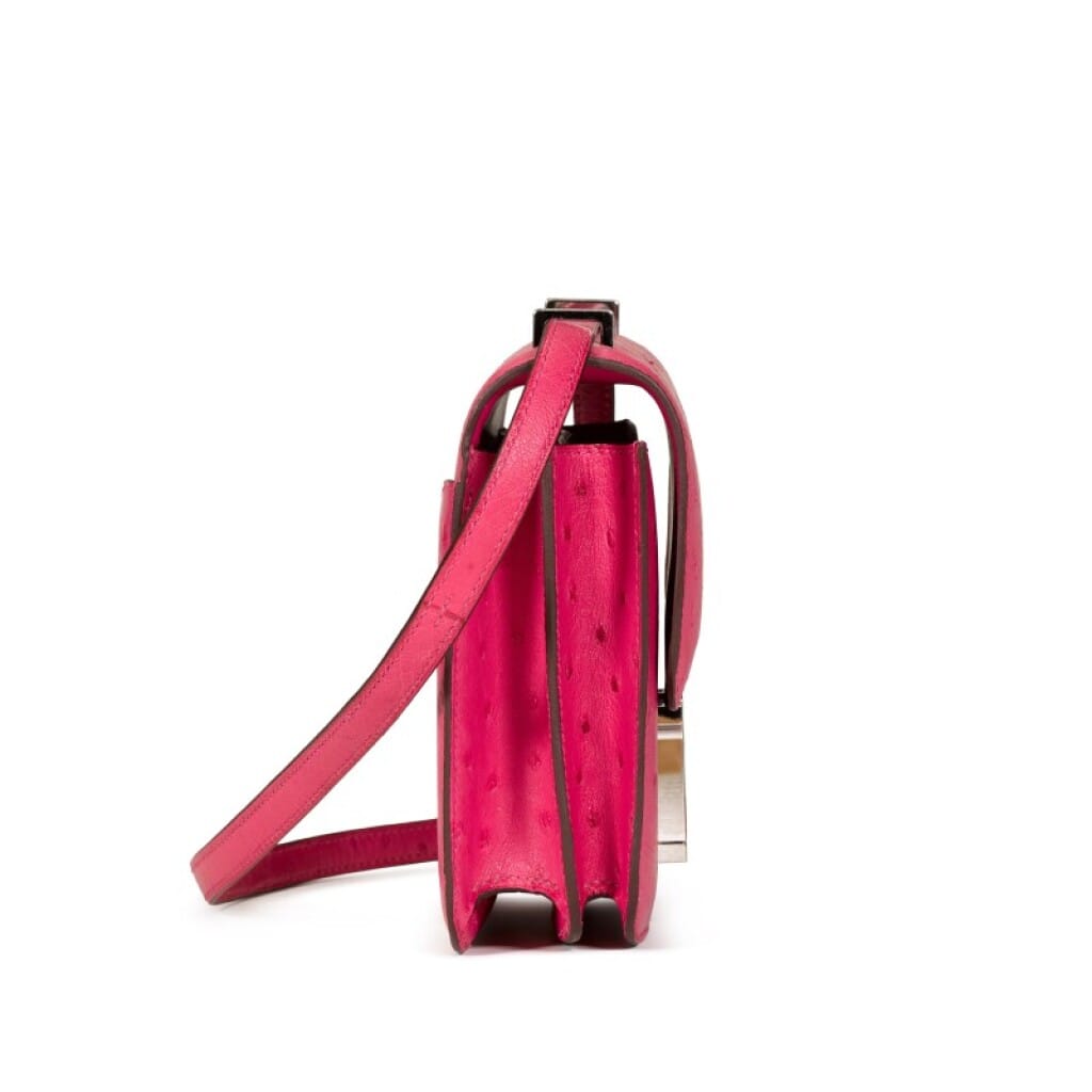 Rose Tyrien Ostrich Mini Constance 18 Palladium Hardware, 2020
