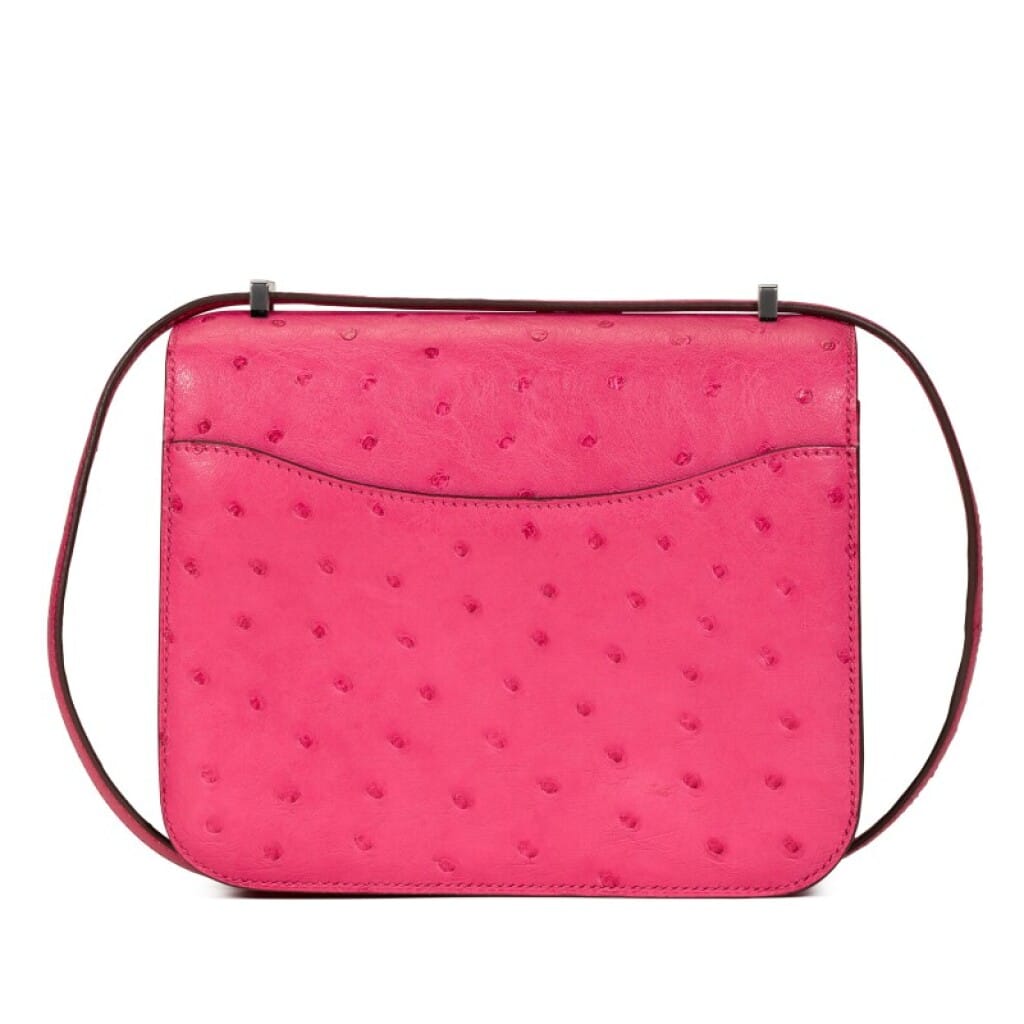 Rose Tyrien Ostrich Mini Constance 18 Palladium Hardware, 2020