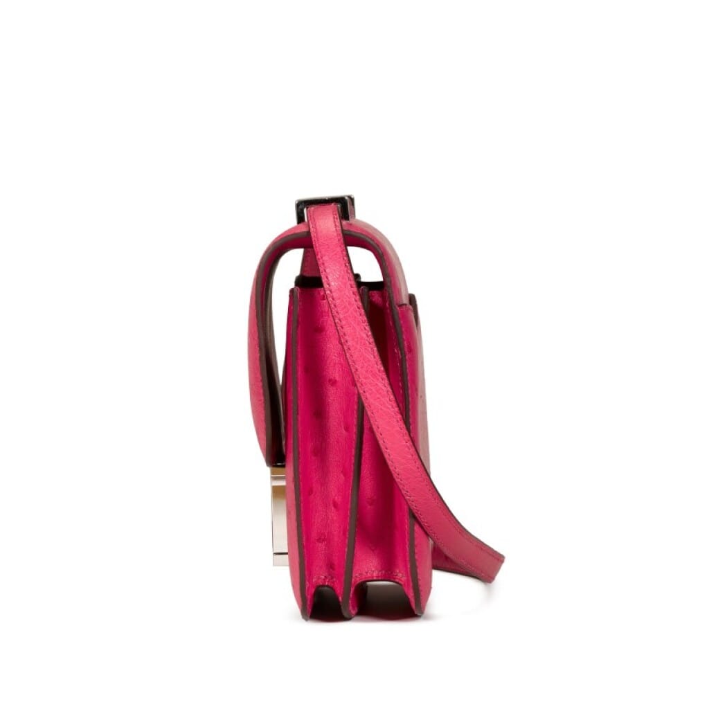 Rose Tyrien Ostrich Mini Constance 18 Palladium Hardware, 2020