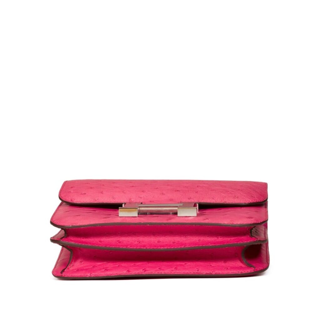 Rose Tyrien Ostrich Mini Constance 18 Palladium Hardware, 2020