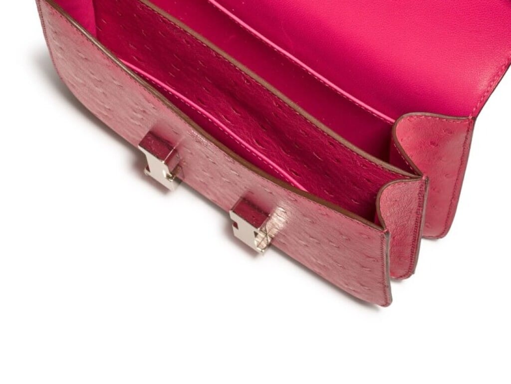 Rose Tyrien Ostrich Mini Constance 18 Palladium Hardware, 2020
