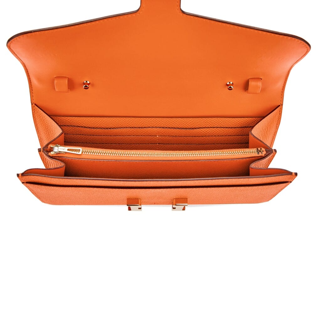 Orange H Epsom Constance-to-go Wallet Gold Hardware, 2023