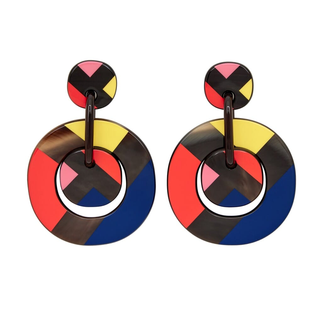 Multicolor Buffalo Horn Amulette Lacquer Earrings