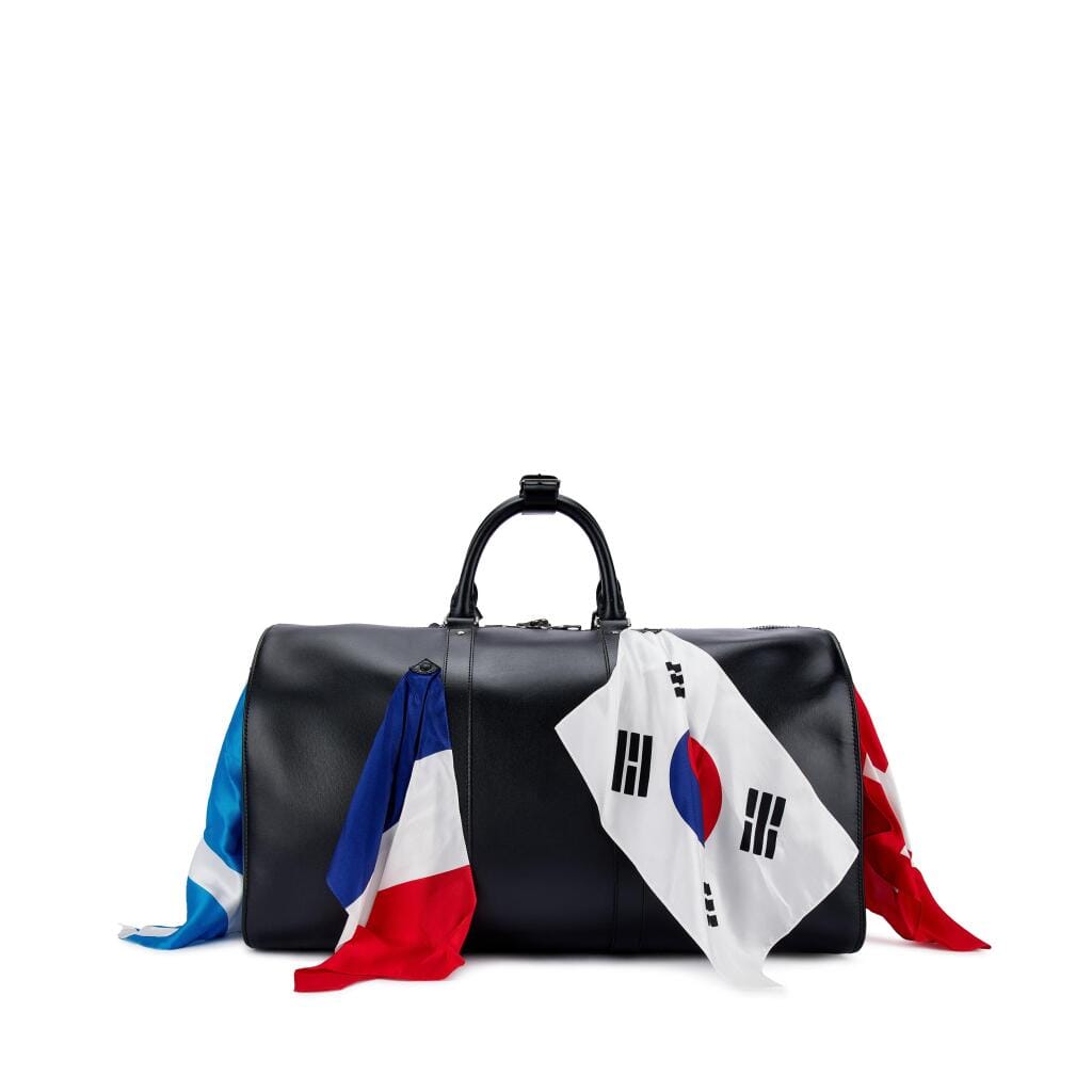 Limited Edition Black Calfskin Flags Keepall Bandoulière 50 Silver Hardware, 2019