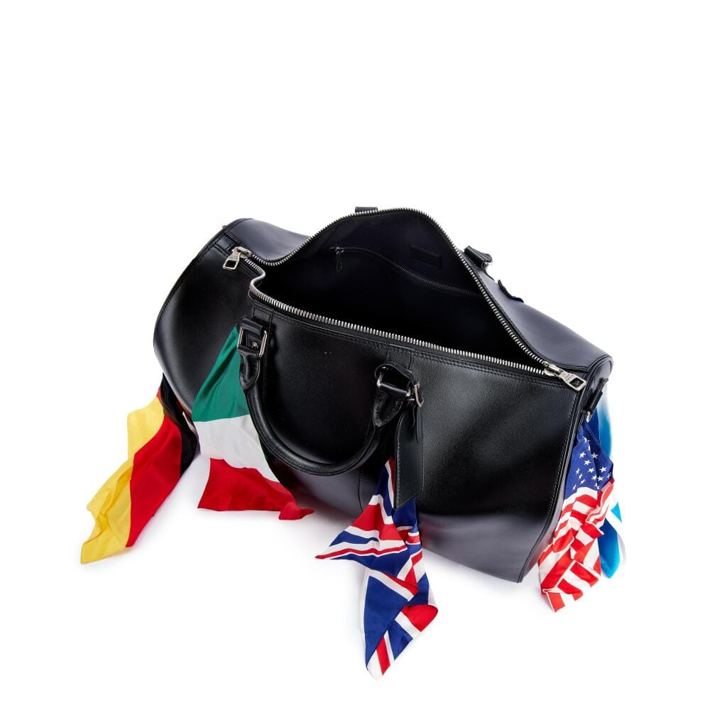 Limited Edition Black Calfskin Flags Keepall Bandoulière 50 Silver Hardware, 2019