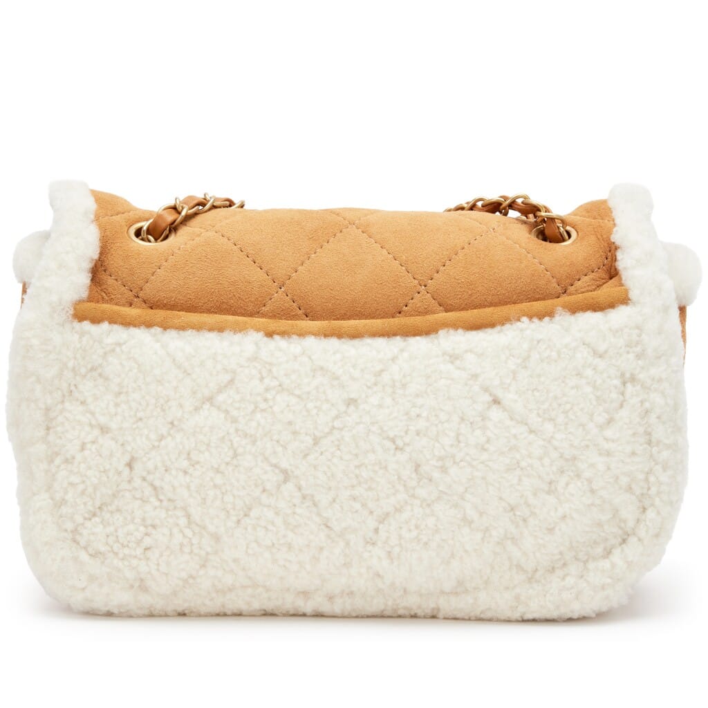 Camel Beige Quilted Shearling Suede Medium Coco Neige Single Flap Bag Aged Gold Hardware, 2018