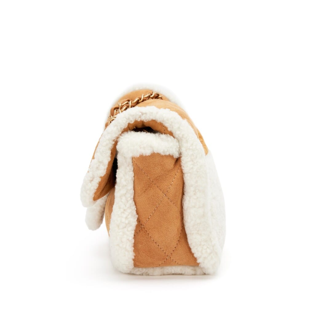 Camel Beige Quilted Shearling Suede Medium Coco Neige Single Flap Bag Aged Gold Hardware, 2018