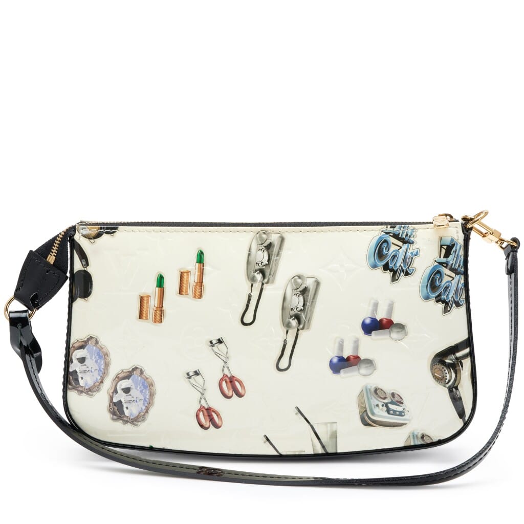 White Monogram Vernis Black Patent Stickers Pochette Accessories Gold Hardware, 2015