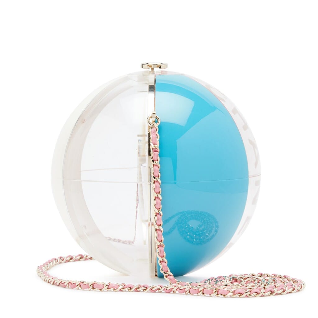 Pink, Clear and Blue Resin Coco Beach Ball Minaudière Light Gold Hardware, 2019