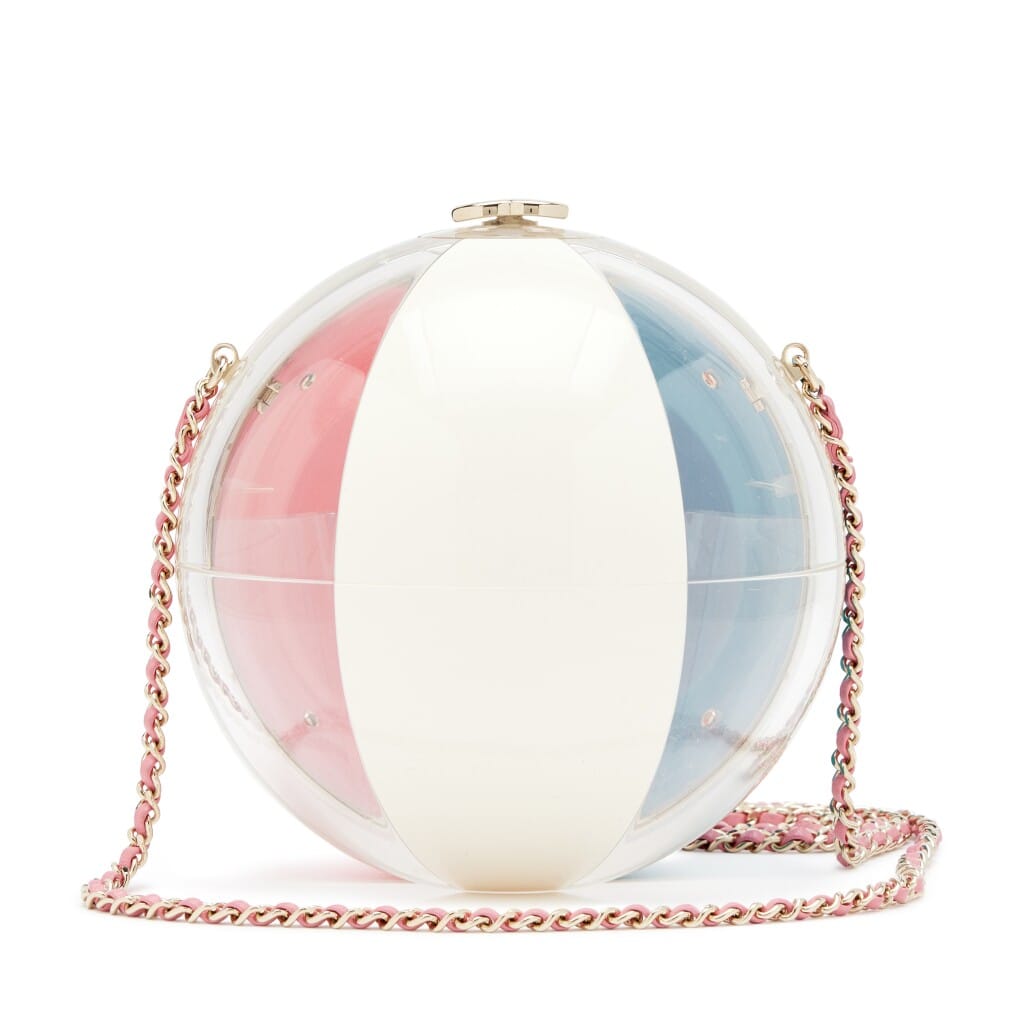 Pink, Clear and Blue Resin Coco Beach Ball Minaudière Light Gold Hardware, 2019