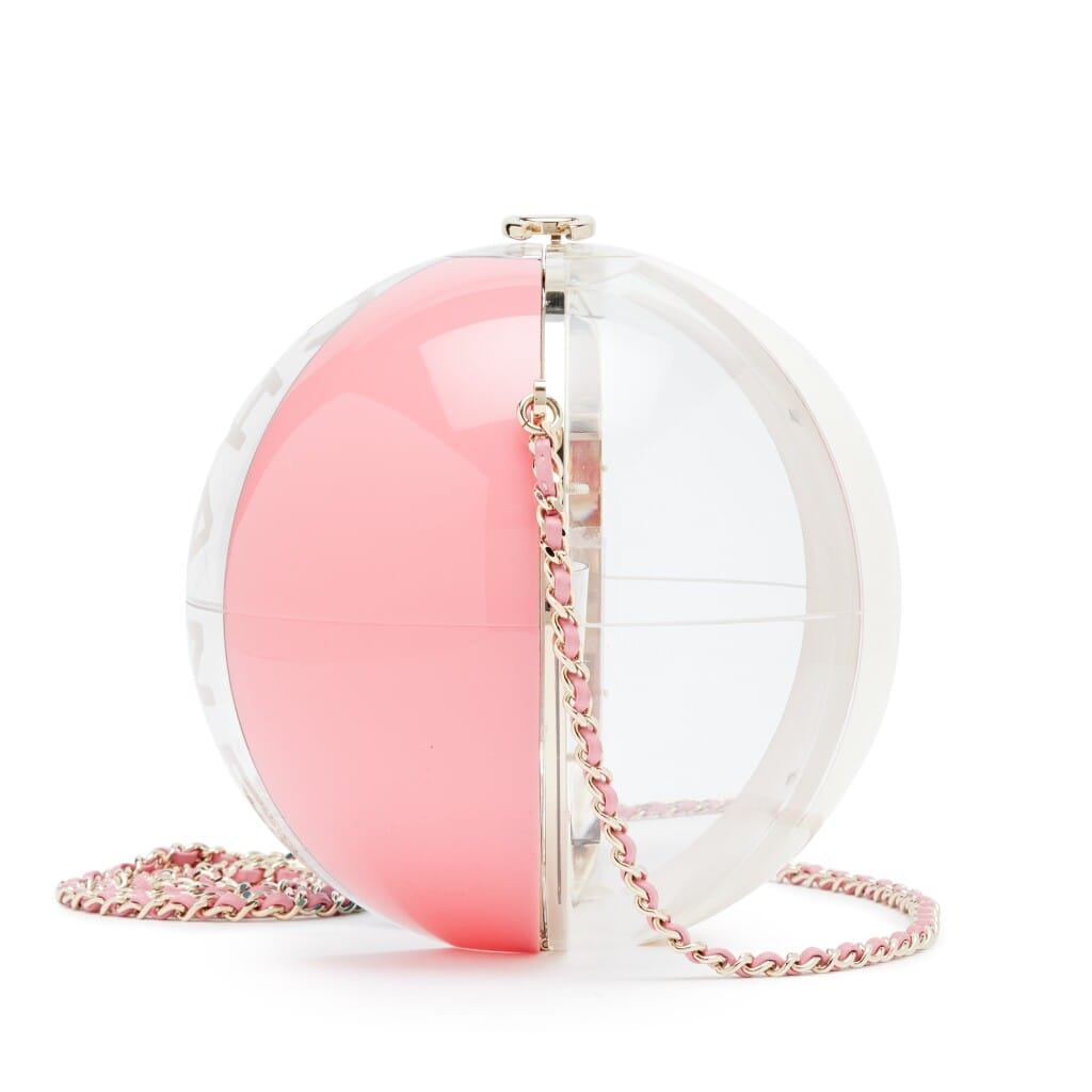 Pink, Clear and Blue Resin Coco Beach Ball Minaudière Light Gold Hardware, 2019
