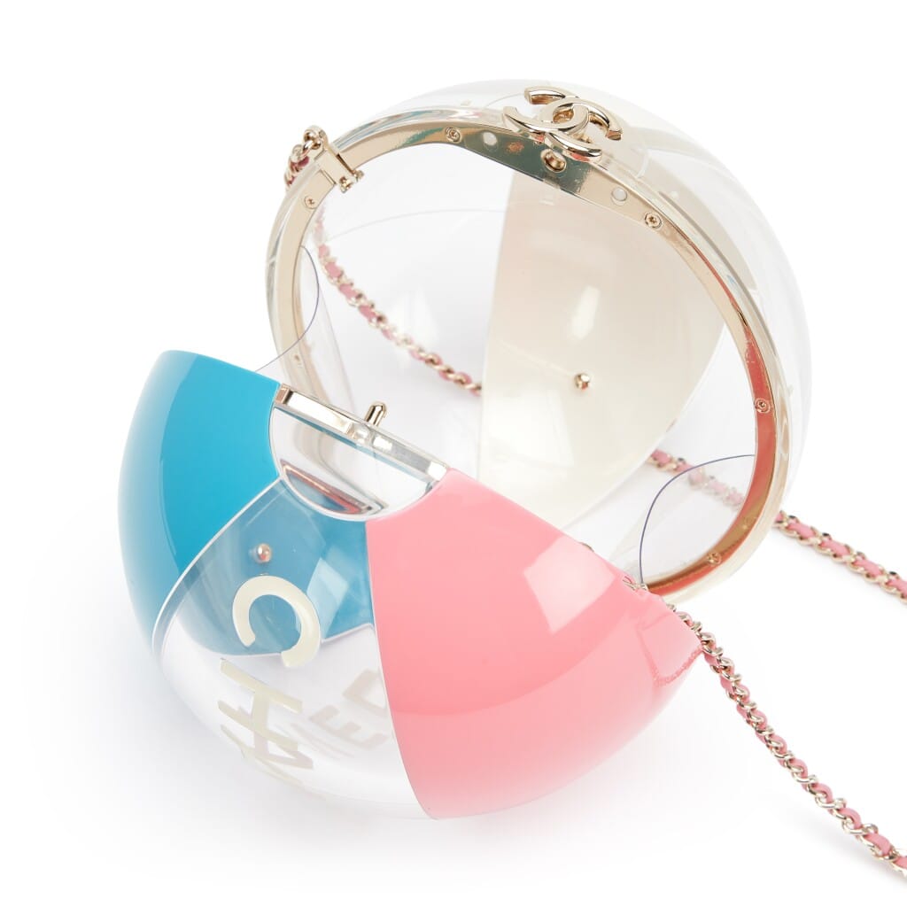 Pink, Clear and Blue Resin Coco Beach Ball Minaudière Light Gold Hardware, 2019