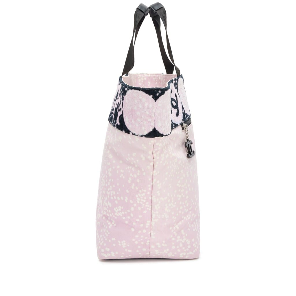 Pink and Black Terry Cotton Canvas Printed Large CC Tote Silver Hardware, 2005