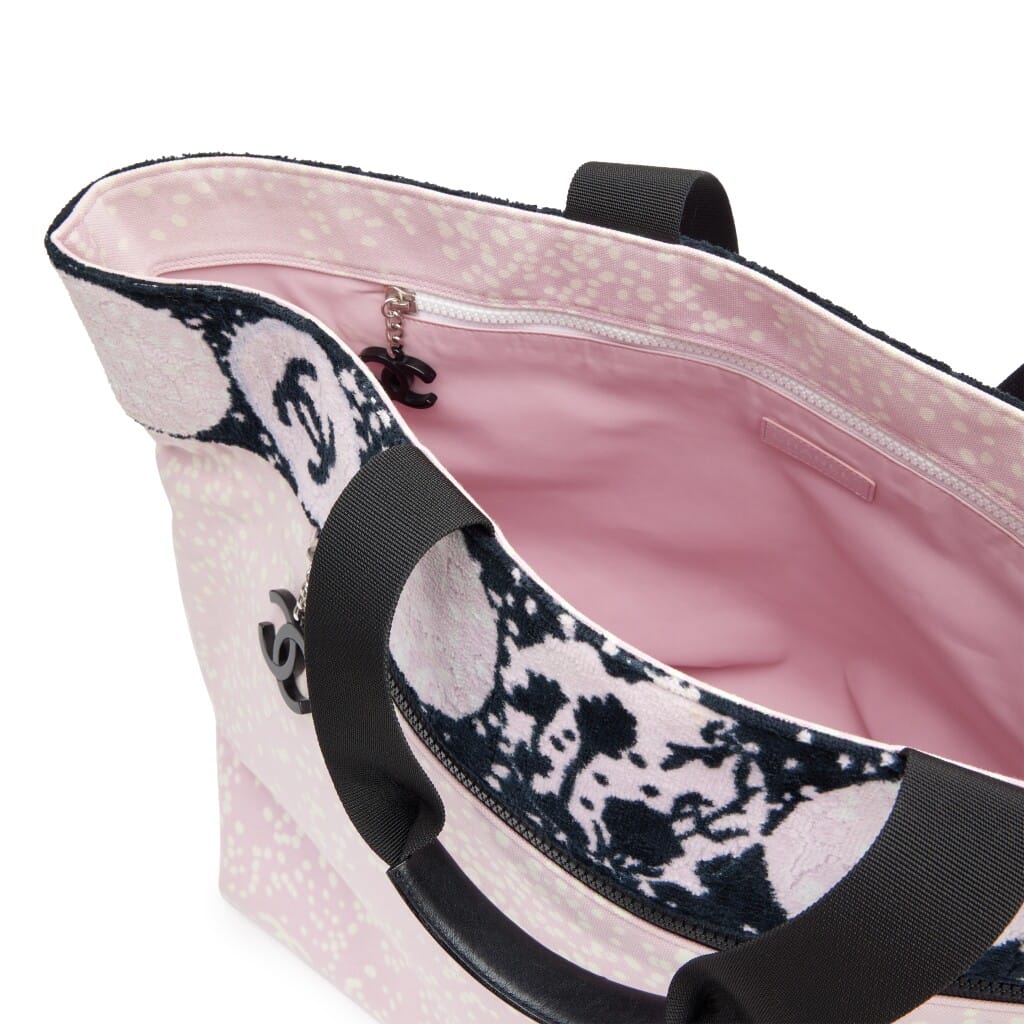 Pink and Black Terry Cotton Canvas Printed Large CC Tote Silver Hardware, 2005