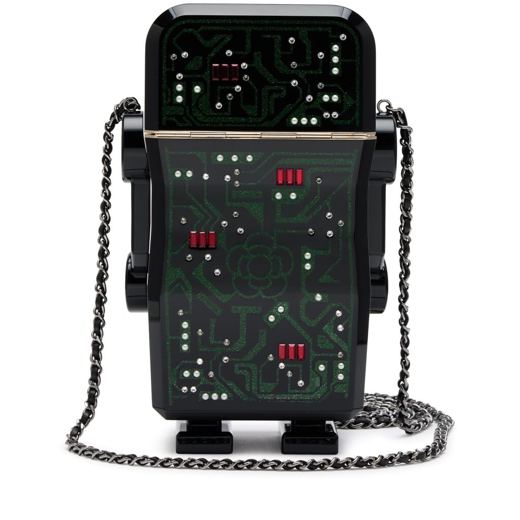 Black Plexiglass and Strass Robot Minaudière Ruthenium Hardware, 2017