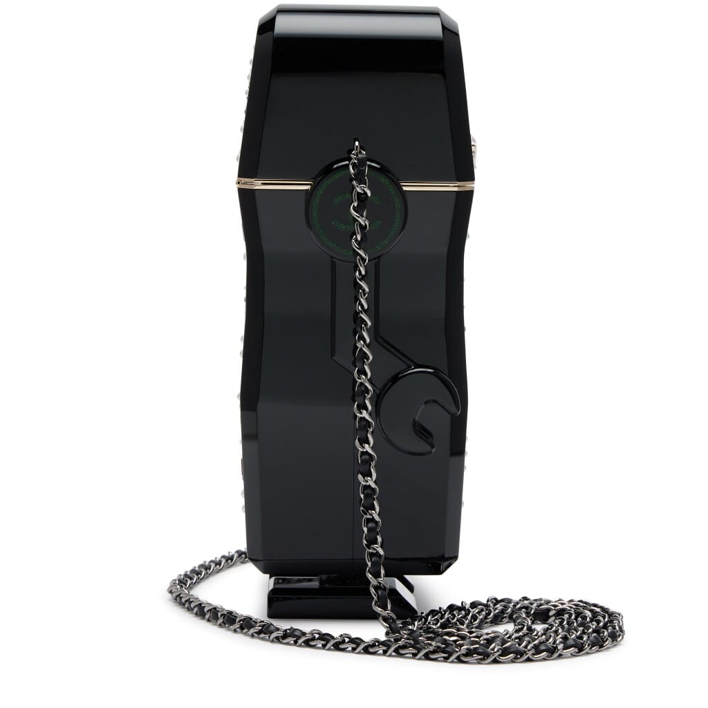 Black Plexiglass and Strass Robot Minaudière Ruthenium Hardware, 2017