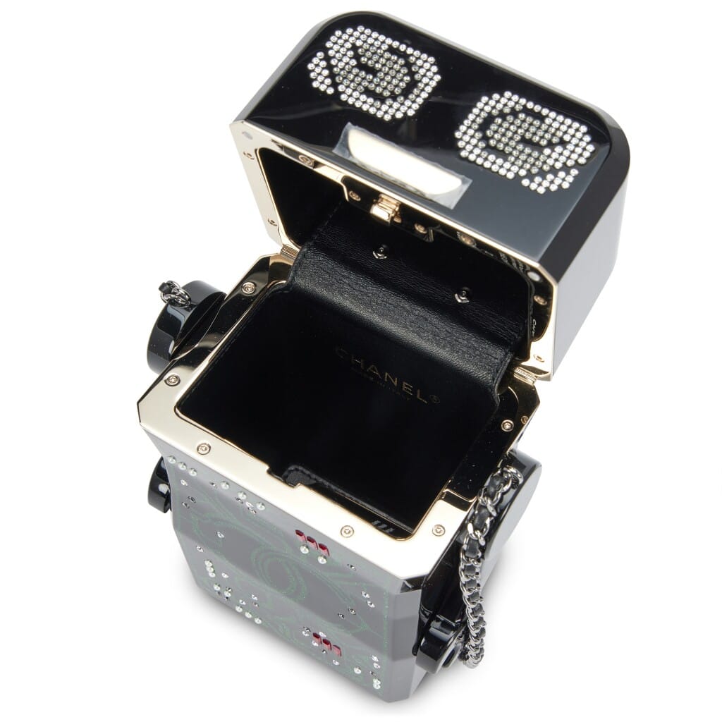 Black Plexiglass and Strass Robot Minaudière Ruthenium Hardware, 2017