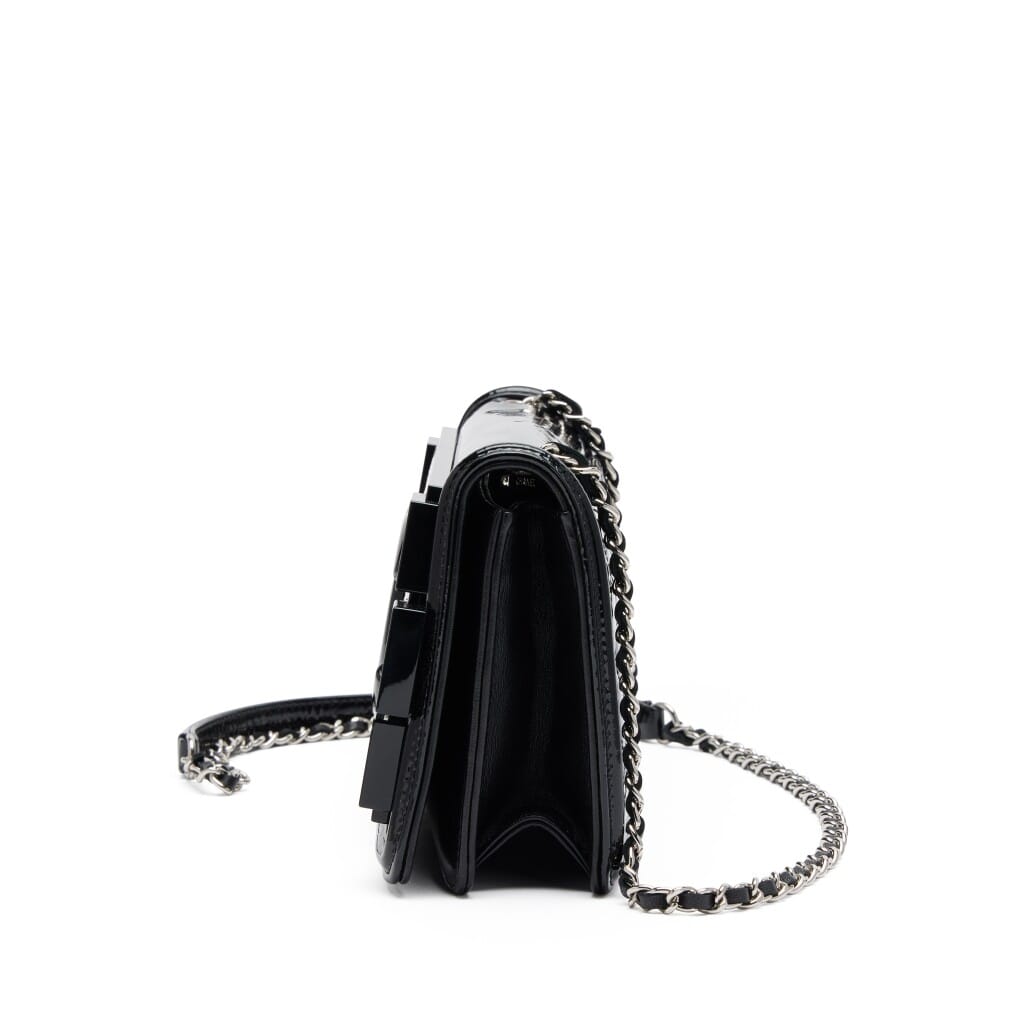 Black Plexiglass Crystal Lego Brick Patent Leather Flap Bag Silver Hardware, 2014