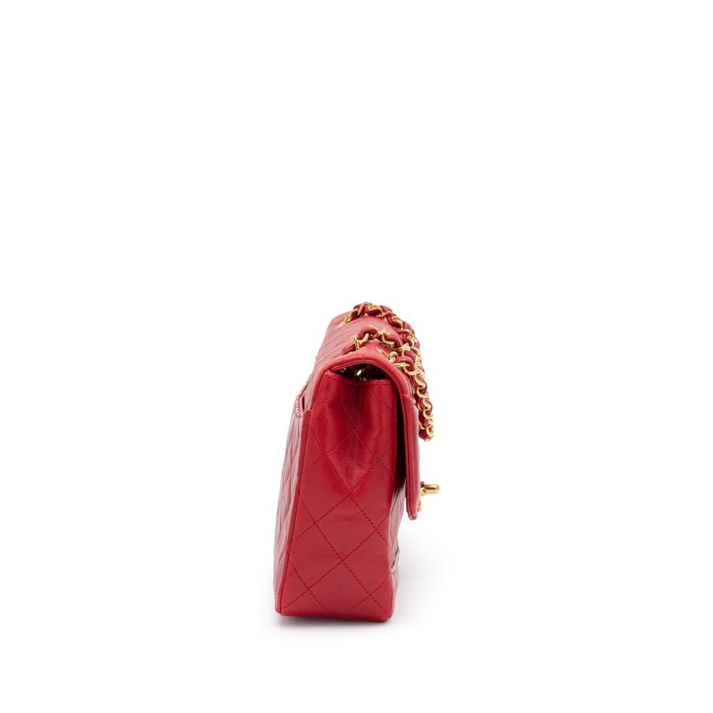 Vintage Red Quilted Lambskin Medium CC Chain Flap Bag with Pouch Gold Hardware, 1989-1991