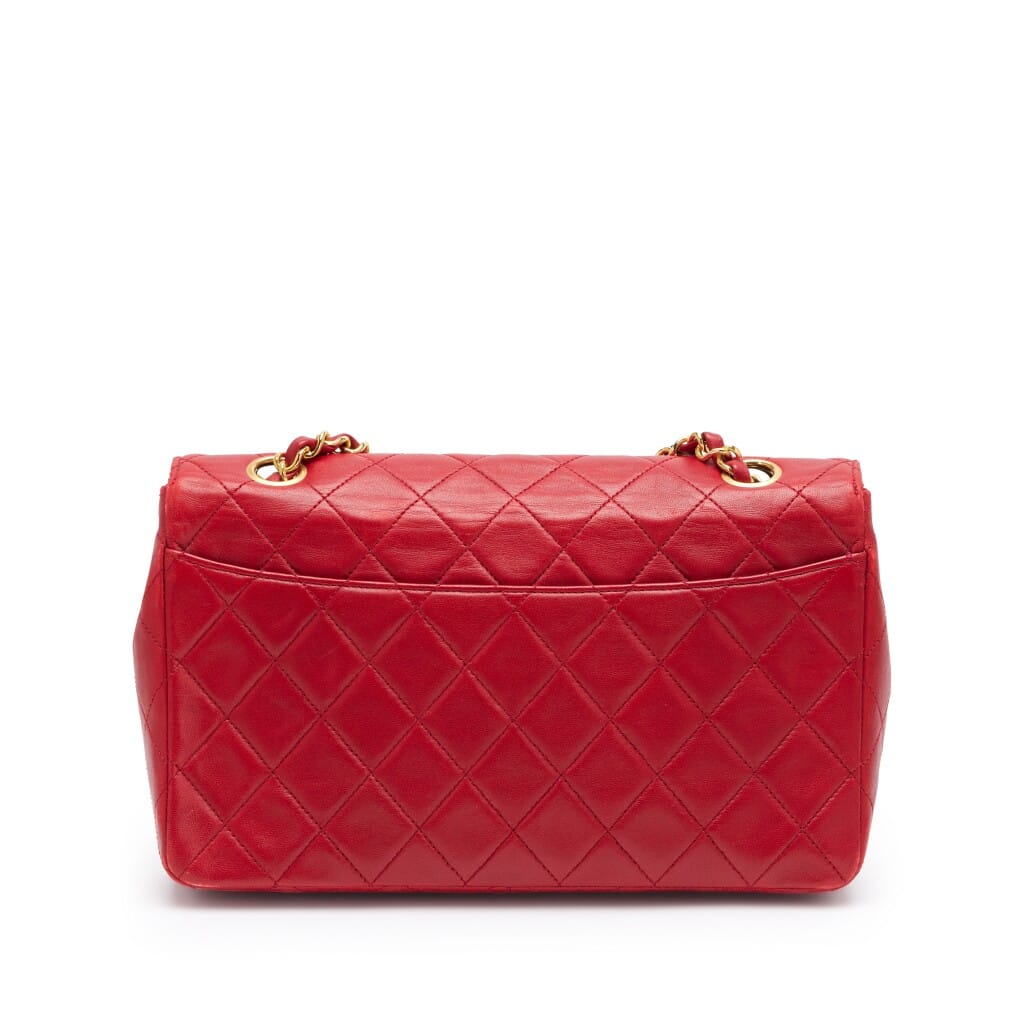 Vintage Red Quilted Lambskin Medium CC Chain Flap Bag with Pouch Gold Hardware, 1989-1991