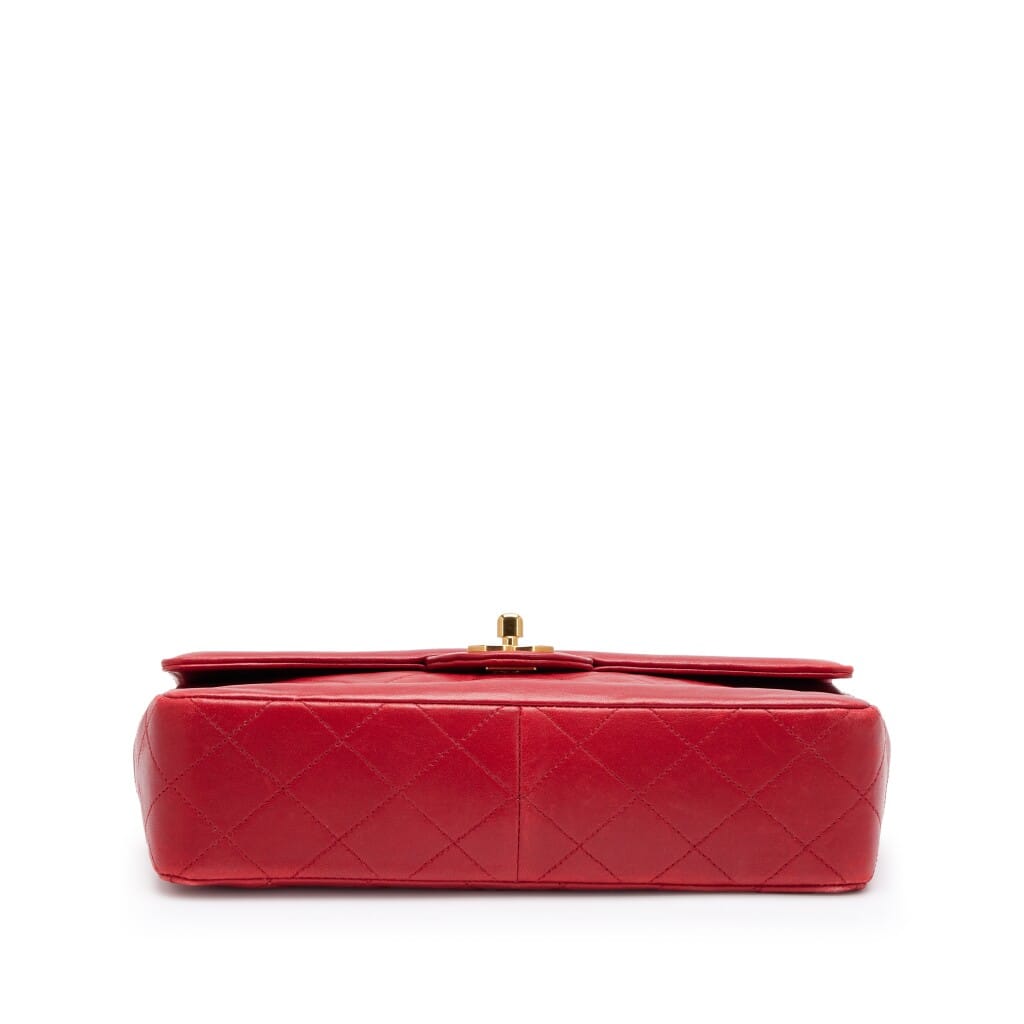Vintage Red Quilted Lambskin Medium CC Chain Flap Bag with Pouch Gold Hardware, 1989-1991