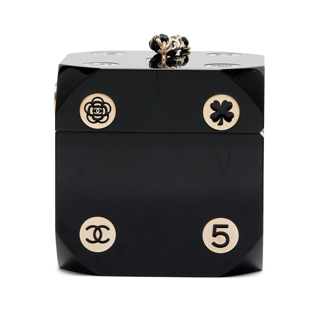 Black Plexiglass Casino Dice Minaudière Bag Brushed Light Gold Hardware, 2016