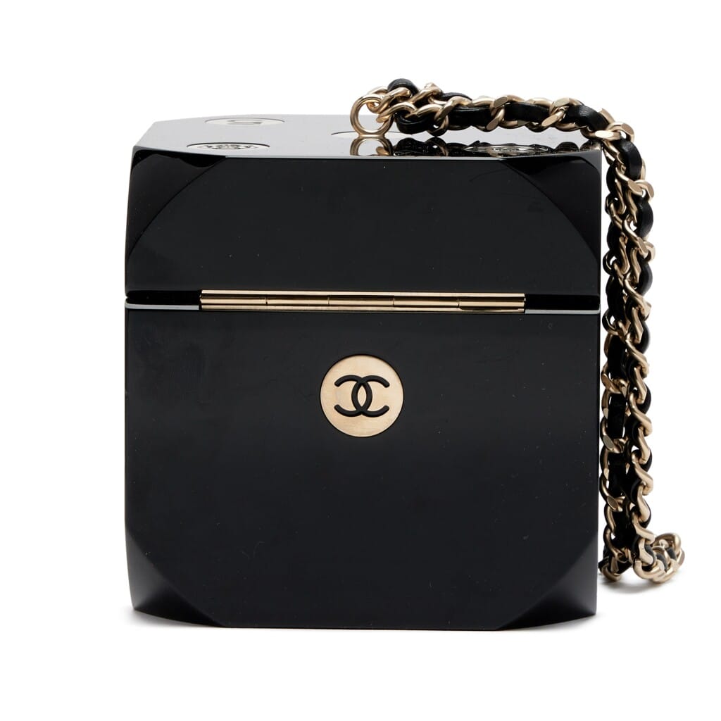 Black Plexiglass Casino Dice Minaudière Bag Brushed Light Gold Hardware, 2016