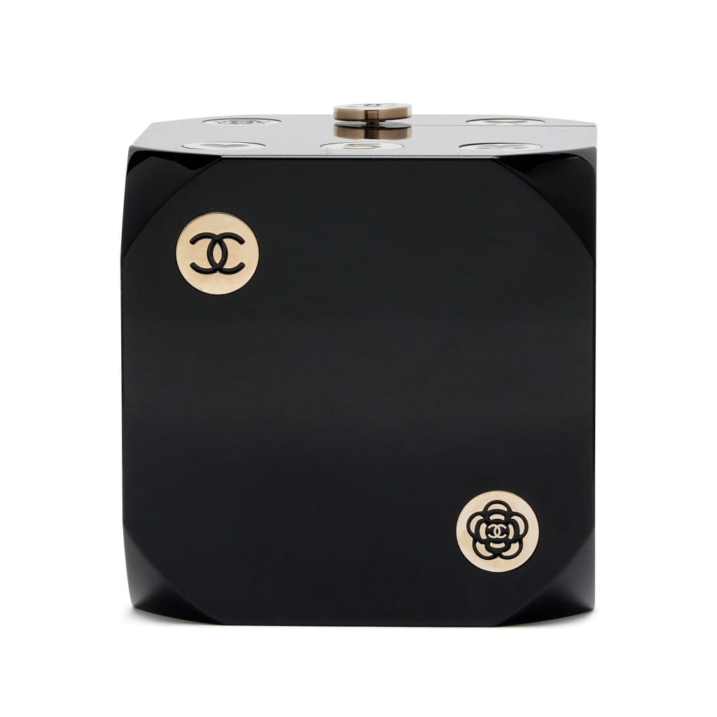 Black Plexiglass Casino Dice Minaudière Bag Brushed Light Gold Hardware, 2016