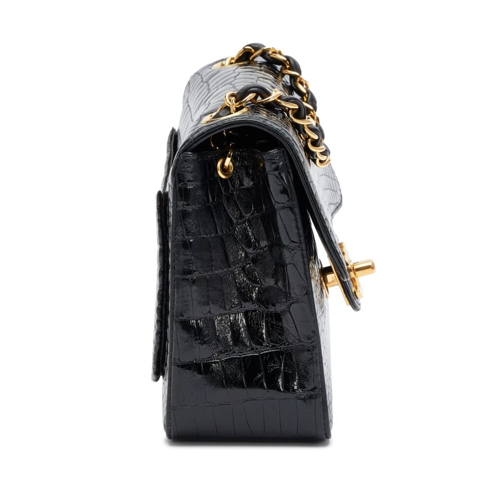 Vintage Black Alligator Mini Square Classic Flap Bag Gold Hardware, 1994-1996