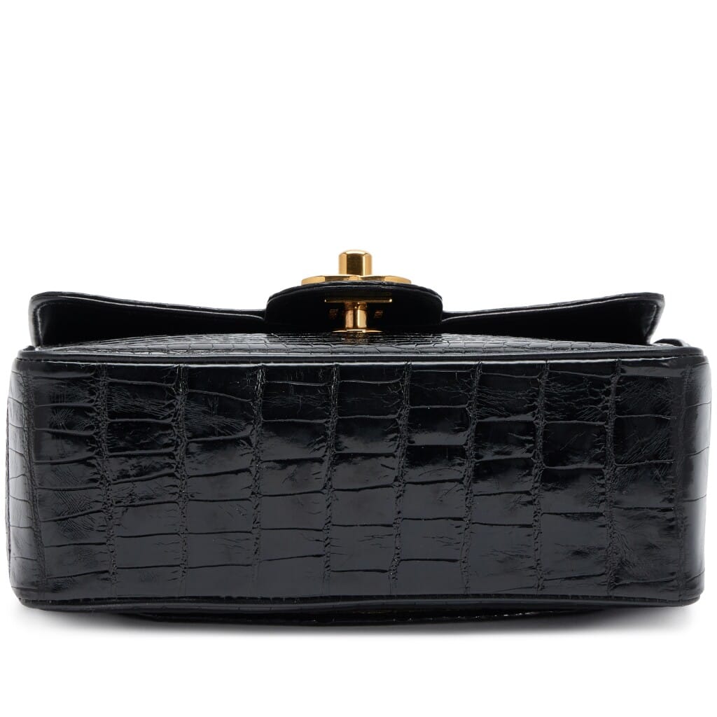 Vintage Black Alligator Mini Square Classic Flap Bag Gold Hardware, 1994-1996