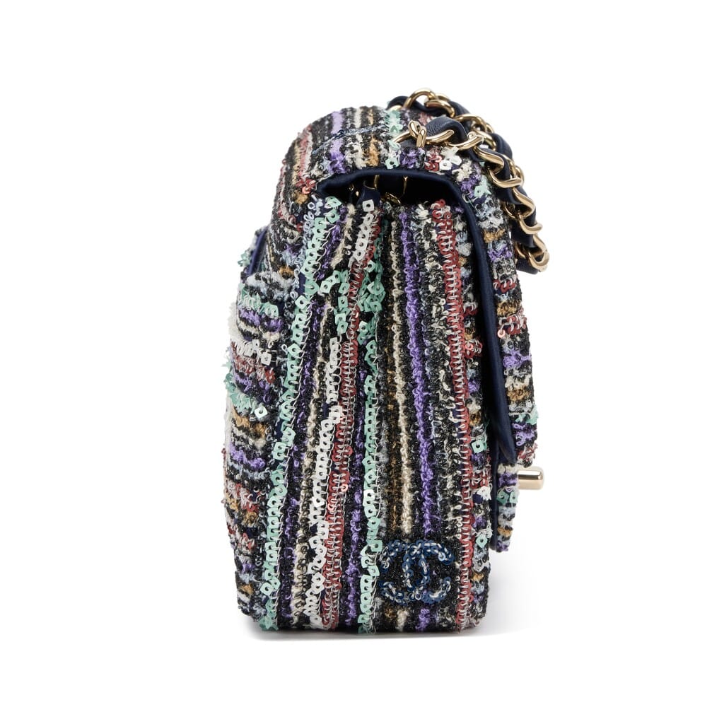 Multicolor Mixed Fibers Sequin Logo Classic Mini Flap Bag Pale Gold Hardware, 2023