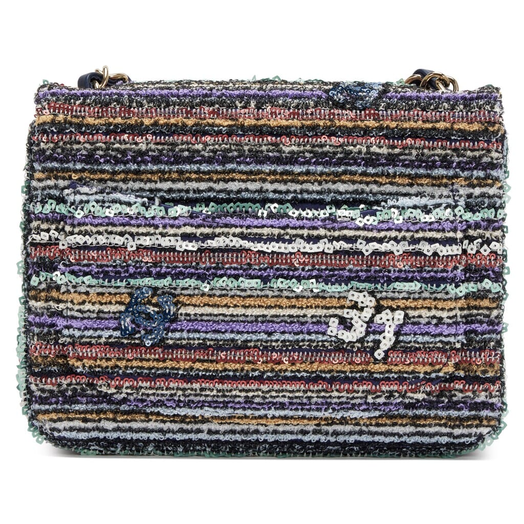Multicolor Mixed Fibers Sequin Logo Classic Mini Flap Bag Pale Gold Hardware, 2023