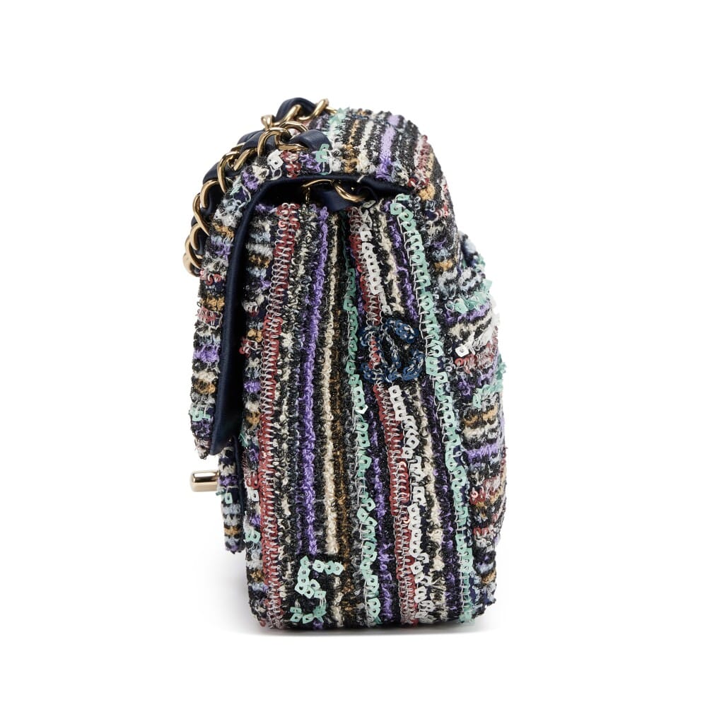Multicolor Mixed Fibers Sequin Logo Classic Mini Flap Bag Pale Gold Hardware, 2023
