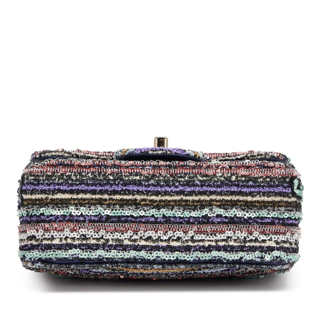 Multicolor Mixed Fibers Sequin Logo Classic Mini Flap Bag Pale Gold Hardware, 2023