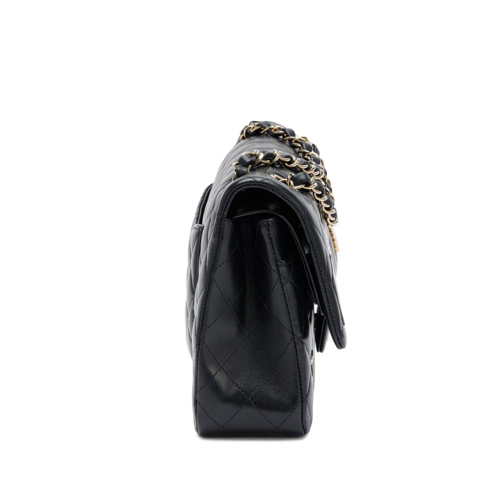 Black Quilted Lambskin Hollywood Charms Medium Classic Double Flap Bag Pale Gold Hardware, 2023