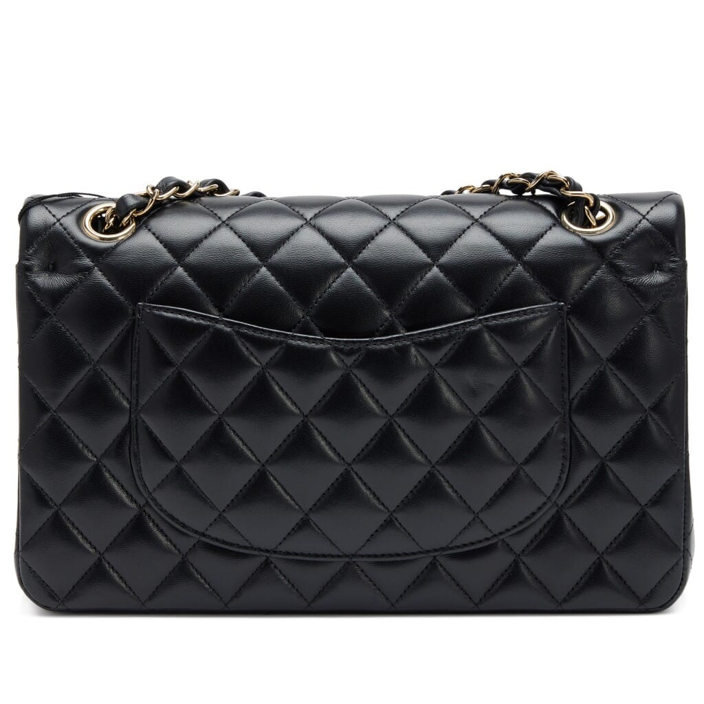 Black Quilted Lambskin Hollywood Charms Medium Classic Double Flap Bag Pale Gold Hardware, 2023