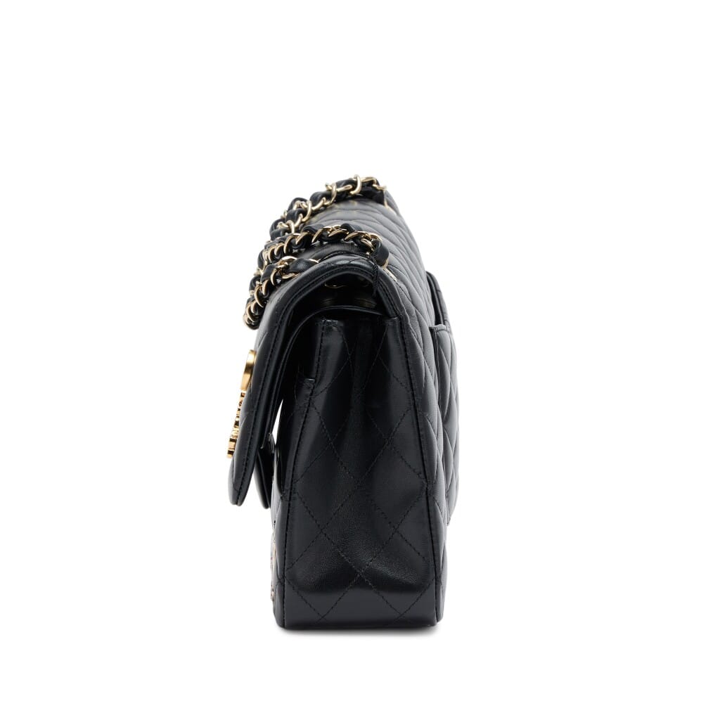 Black Quilted Lambskin Hollywood Charms Medium Classic Double Flap Bag Pale Gold Hardware, 2023